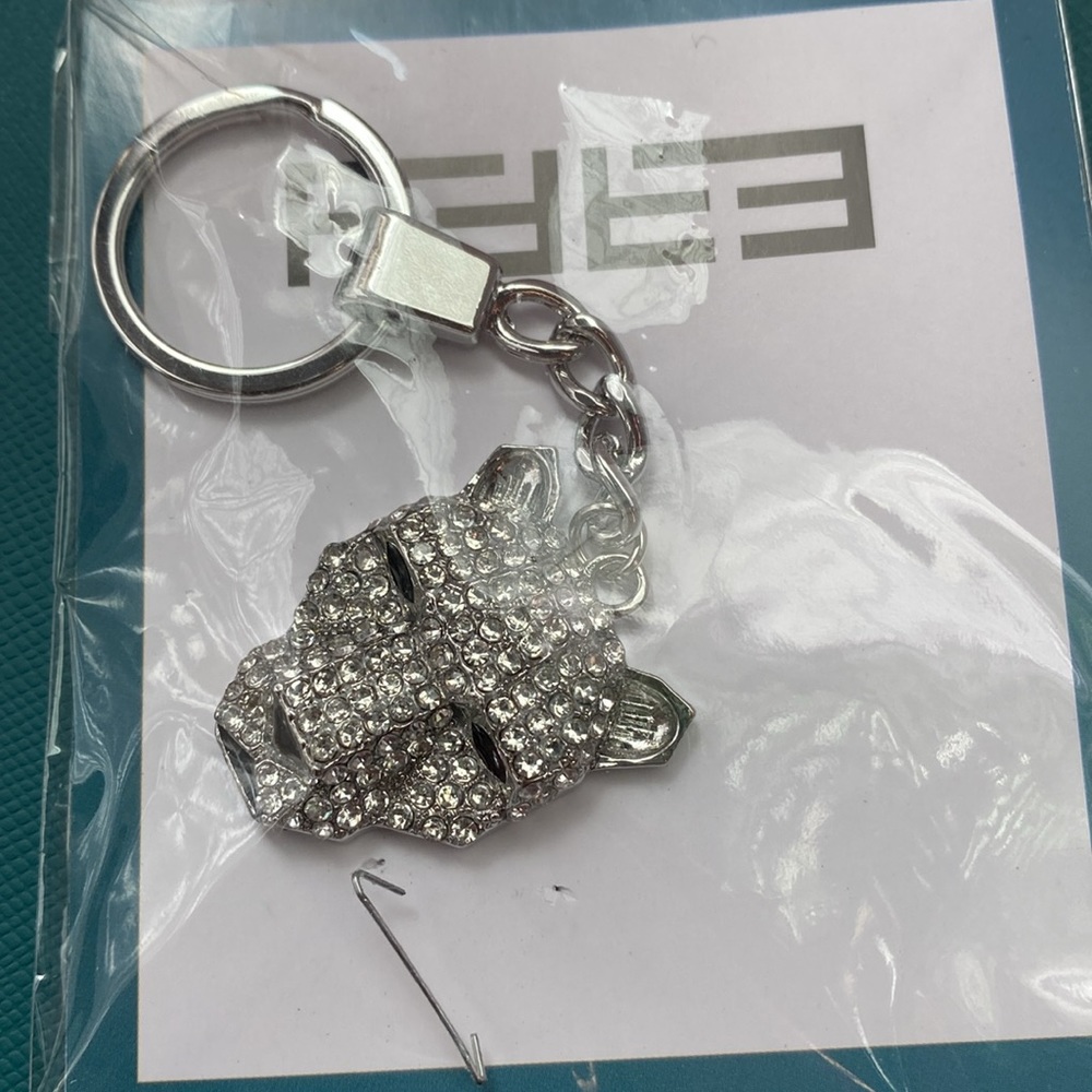 EFFY Jewelry Lion Head Cougar Bling Rhinestone Keychain NWT